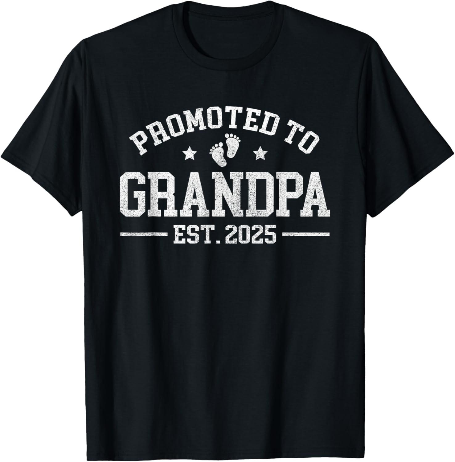 Promoted to Grandpa est. 2025 Grandparents Baby Announcement T-Shirt S
