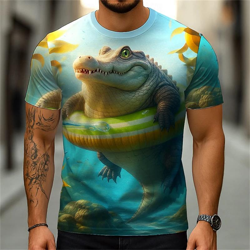 Fun Unique Animal 3D Print Men's T-Shirt Summer Loose-Fit Short-Sleeve Top Casual Crew Neck T-Shirt