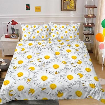 3D Bettwäschesets für Mädchen, Gaming Bettbezug-Set, Bettdeckenbezug, Druckdesigns mit Blumen und Pflanzen, Gerbera Bettset, King Size