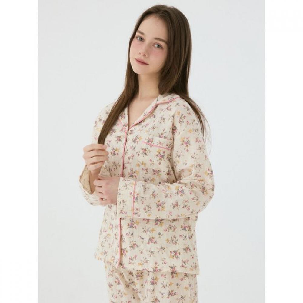 Lunaluz Women S Flora Cotton Long Sleeve Collar Neck pajamaS Two Piece