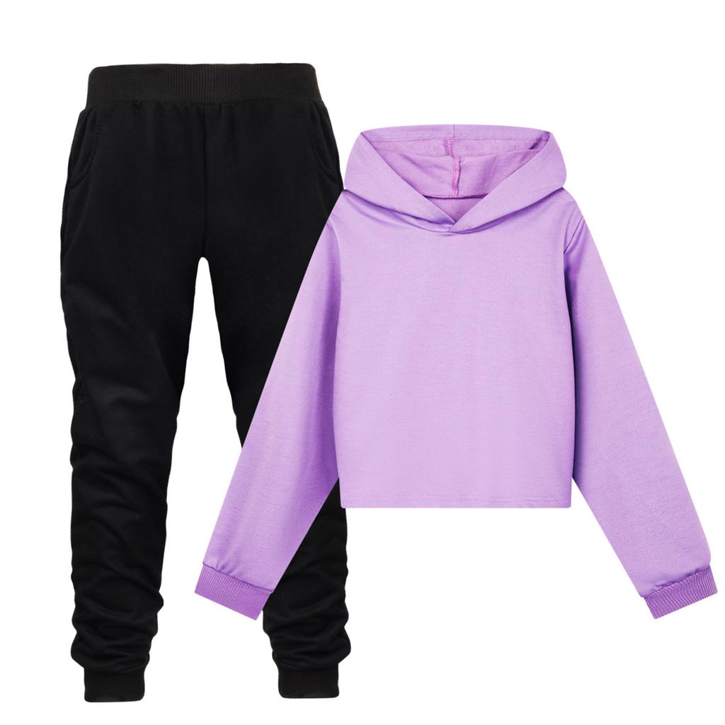 Children's Hooded Top And Trousers Two-piece Sportswear Set Long-sleeved Solid Color Clothing Set