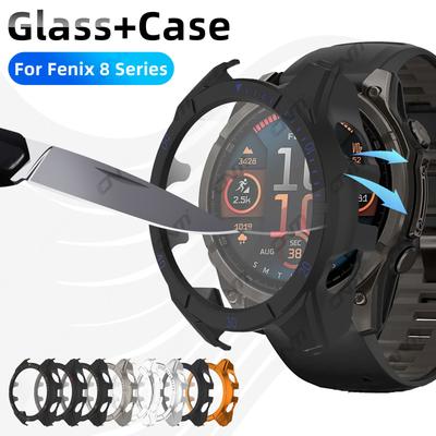 Stiklas+Dėklas Garmin Fenix 8 43/47/51MM AMOLED SOLAR Stiklo Ekrano Apsauga & Kietas PC Apsauginis Bamperis Fenix 8 Priedams