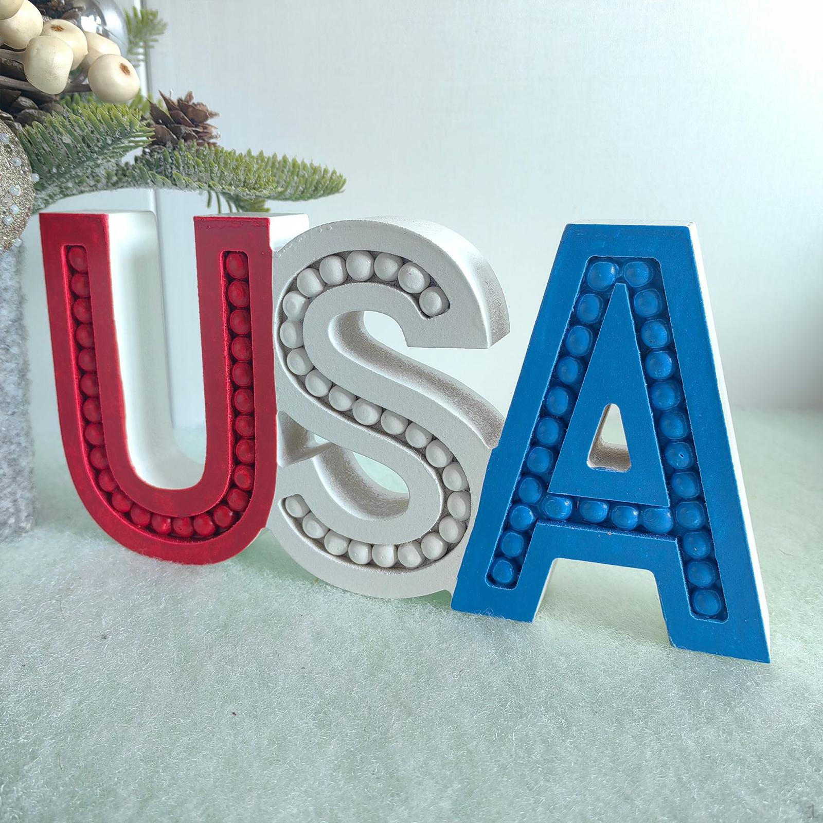 

Wooden Beaded USA Letter Sign Desk Ornament for Office Entryway Living Room