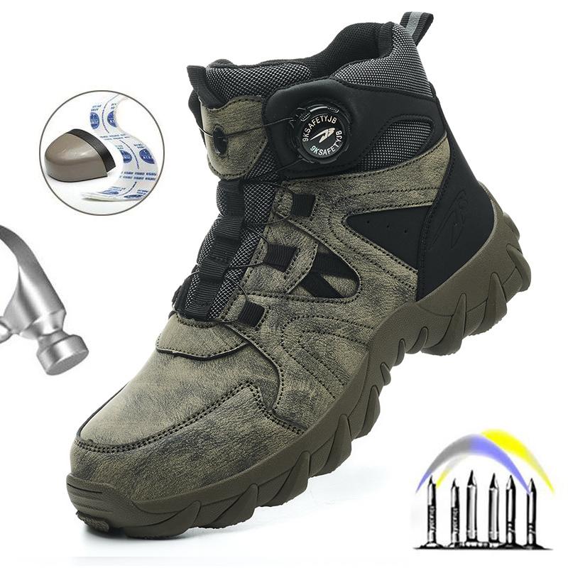 

Высокие мужские рабочие ботинки с вращающимися пуговицами, обувь со стальным носком, защитная обувь, устойчивая к проколам, неразрушаемая обувь, защитные ботинки 48 зелёный