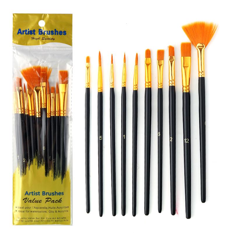 Wei Zhuang Art Student Brush Set: Nylon Bristles with Red, Blue, and Black Handles for Gouache, Watercolor, and Acrylic Painting