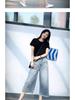 Women's High-Waisted Cropped Wide-Leg Jeans, Summer Thin Style, 2026 Loose Straight Leg, Plus Size, Raw Hem.
