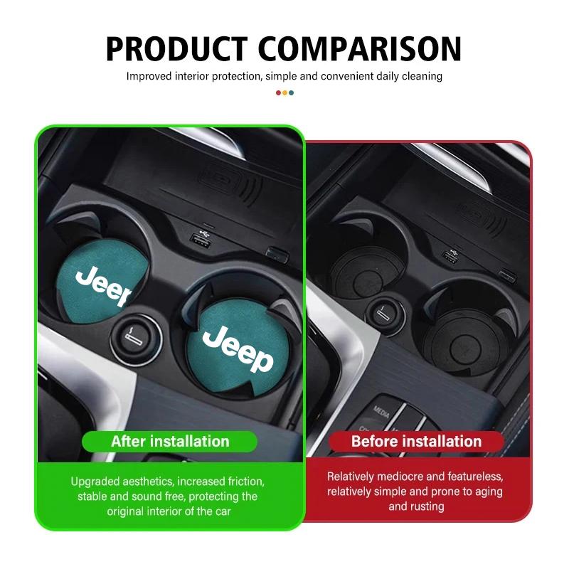 2Pcs Car Suede Water Cup Pad Anti-slip Coaster Accessorys For Jeep Grand Cherokee Wrangler JK Gladiator Compass Renegade Patriot AMN1