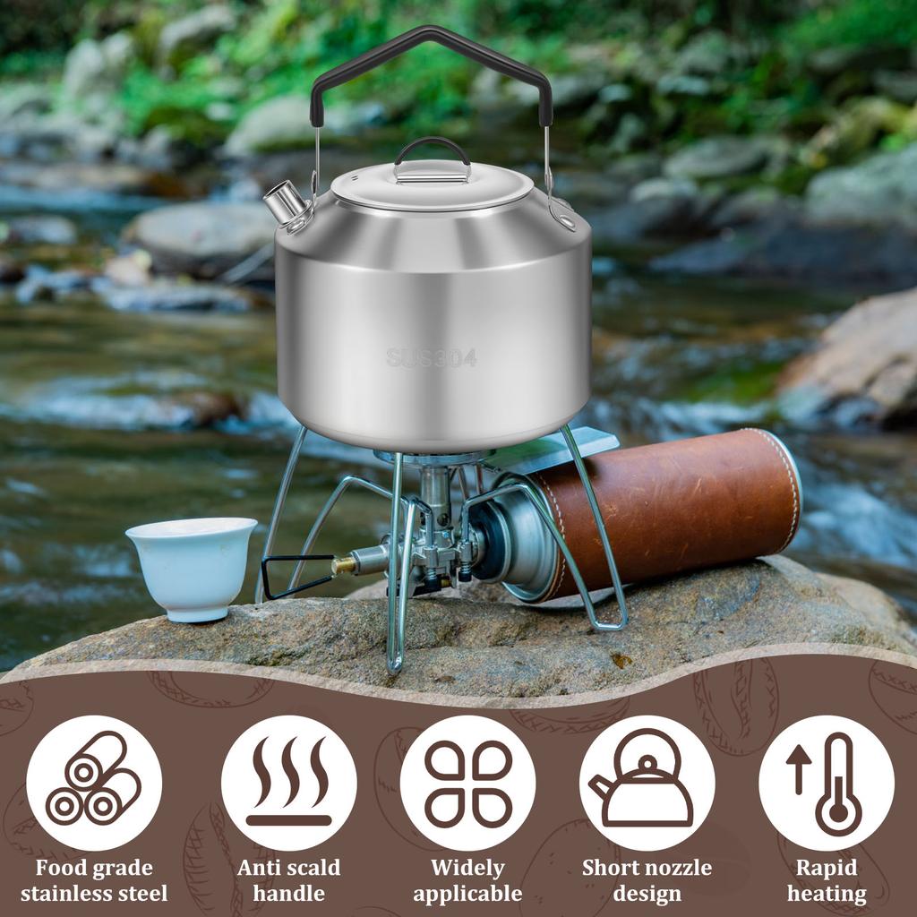 Camping Kettle with Anti Scald Handle Stainless Steel Portable Camp Tea Coffee Pot for Travel Outdoor Activity Outdoor Tea Pot