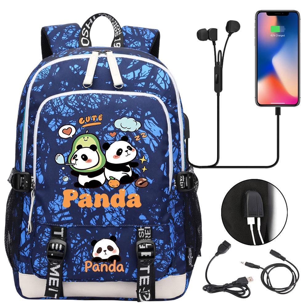Kawaii Panda Print Tiener USB Laptop Rugzak Kinderen Jongens Meisjes Terug Naar School Boekentassen Vrouwen Mannen Reizen Rugzak