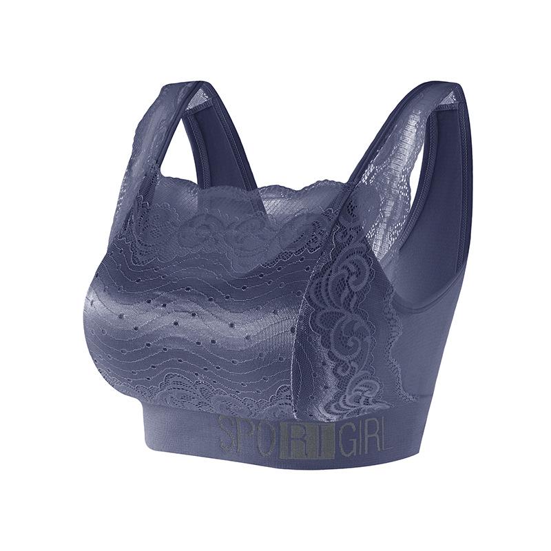 

Plus Size French Lace Seamless Back Bra - Wire-Free, Anti-Exposure, with Side Support XL (120-150 lbs) королівський синій колір