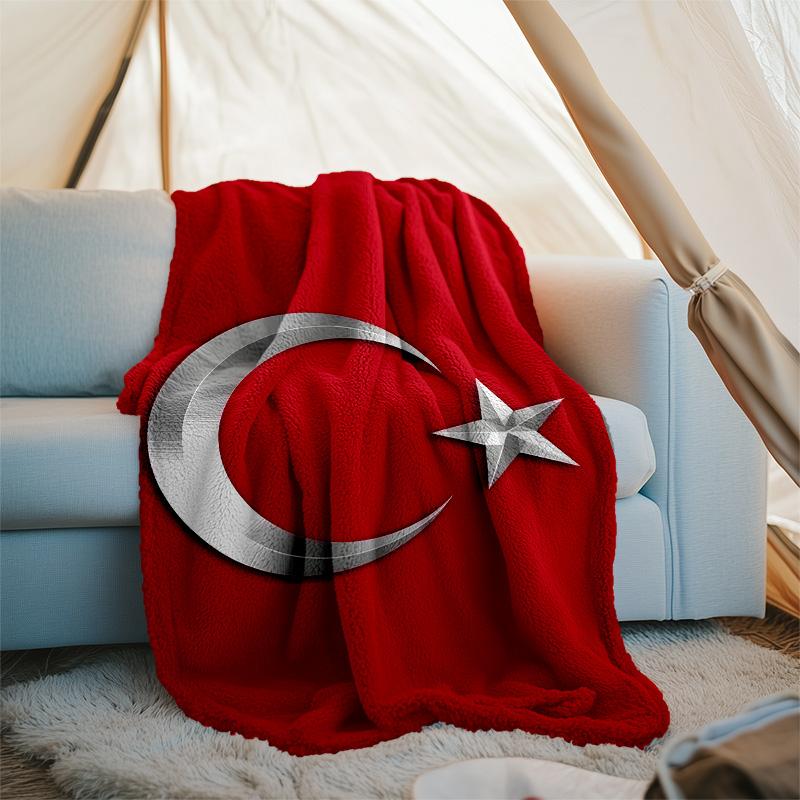 1pc TURKIYE Theme Blanket - Digital Print, Polyester, Cozy for All Seasons, Perfect for Outdoor, and Travel