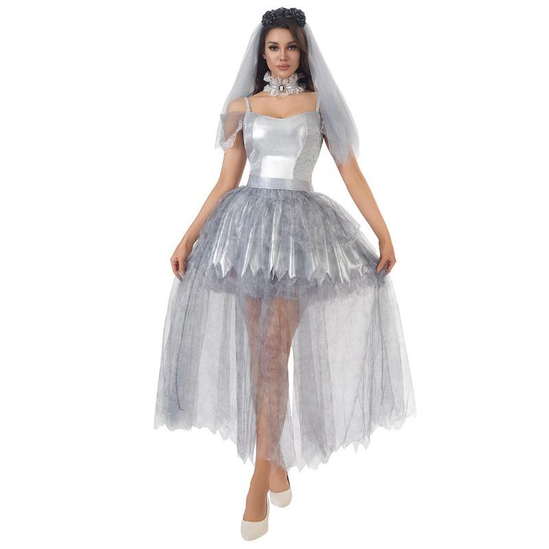 

Хэллоуин Взрослый Костюм Темная Готическая Ведьма Сценический Костюм Spice Girl Платье Невесты-Призрака XL