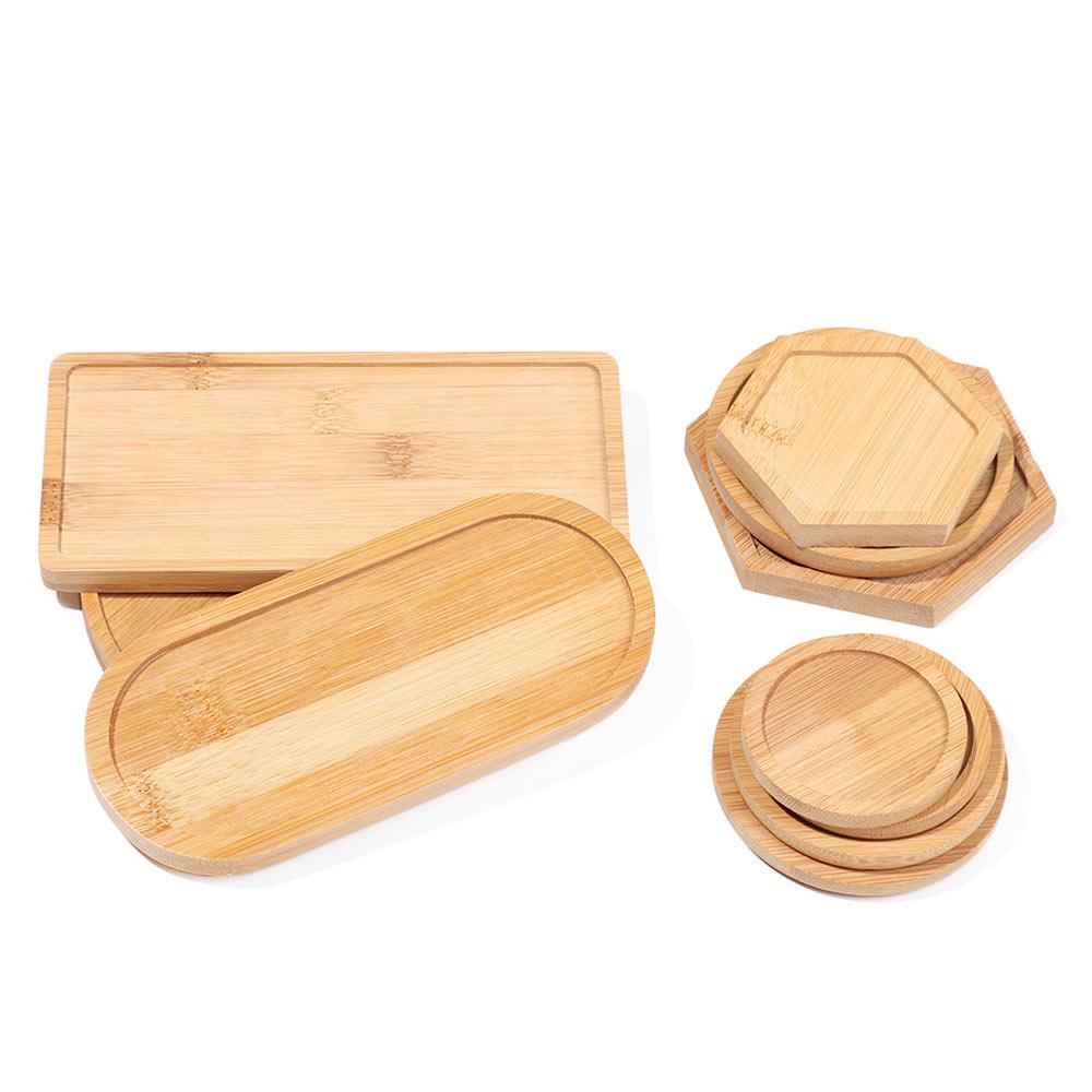 1PC Simple Bamboo Wood Tray Round Square Hexagon Flowerpot Base Planters Pot Stander Succulents Bonsai Holder Home Decor