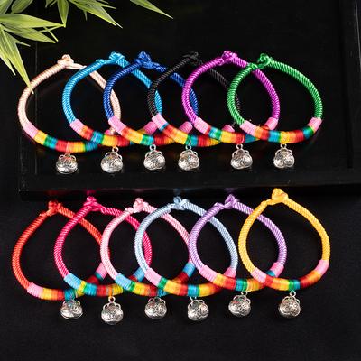 Ethnic Tibetan Style Diamond Knot Multicolored Braided Bracelet, Dragon Boat Festival, Fu Character Safety Lock Hand Rope, Natal Red Rope