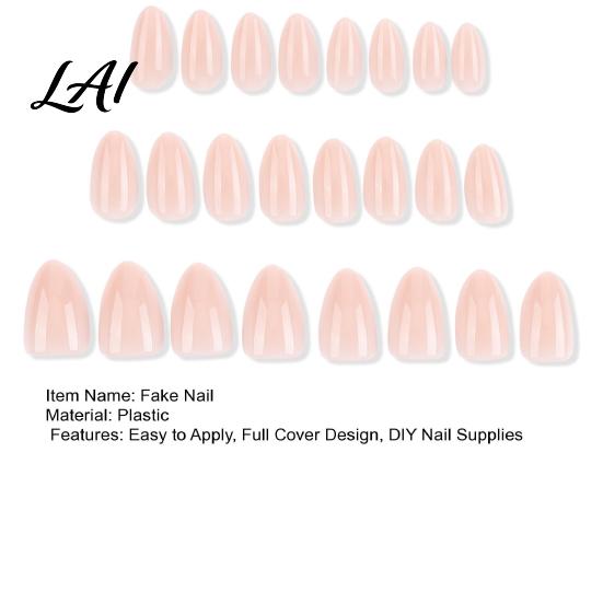 Natural Press-On Nails 24Pcs Women Nude Press on Nails Glossy Almond Stick-on Fake Full Cover Long Glue False Pre-shaped