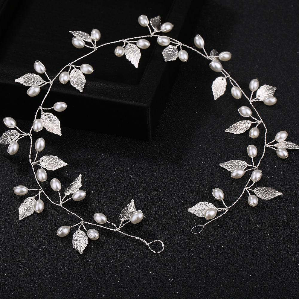 Vintage Bridal Leaf Pearls Vine Headband Wedding Bide Hair Bands Fashion Handmade Hairbands Tiara Woman Hair Accessories