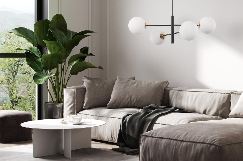 Vicenza Black And Gold Hanging Lamp 4-Flat White Lampshade E14