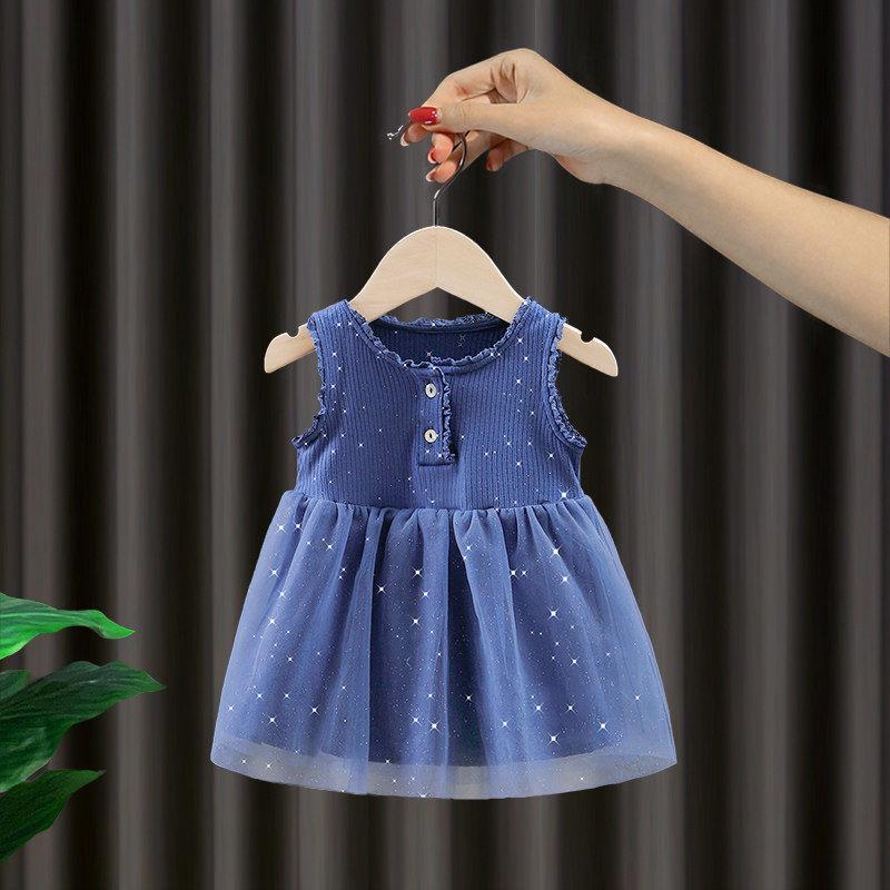 Cute Infant Baby Girls Sling Tulle Princess Dress Summer Casual Party Wedding Birthday Tutu Dress Little Girls Formal Dress 100 синий