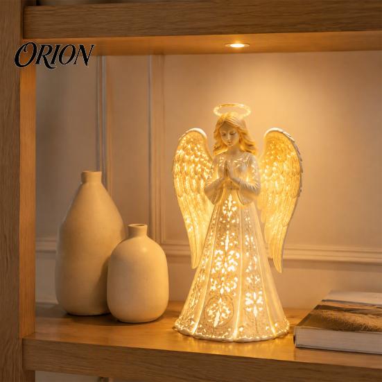 Prayer Angel Statue Decoration Guardian Figurine with Warm LED Light for Christmas Decor, Praying Inspirational Gifts Women Tabletop Night Lamp