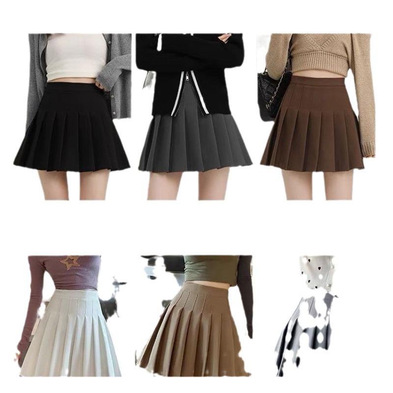 New 2024 Women's High Waist Black Pleated A-line Skirt - Short, Slimming, Summer to Autumn Style
