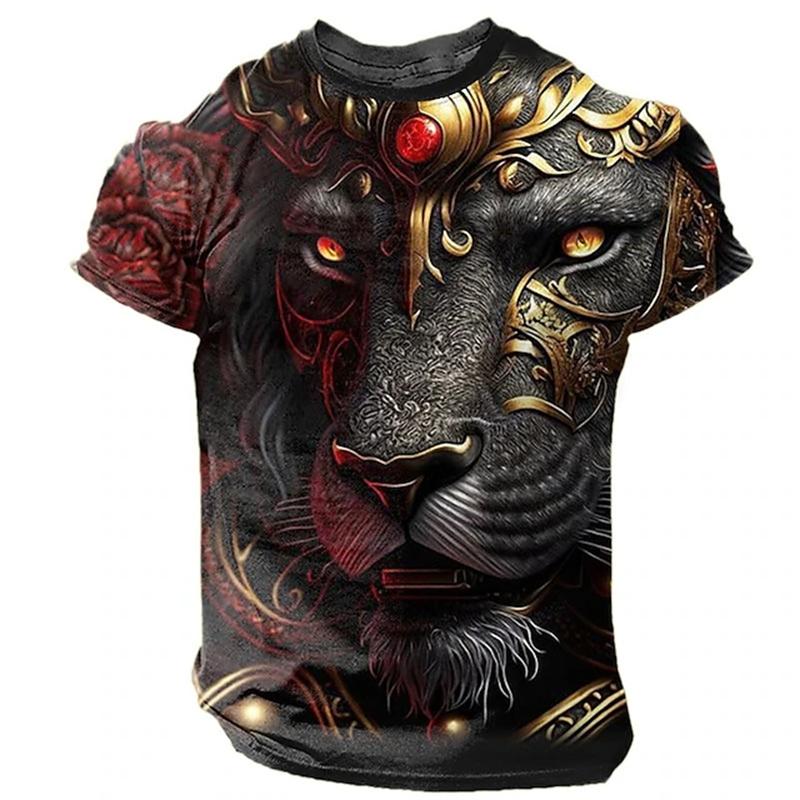 2024 Boutique Herr Vintage T-shirt Överdimensionerad 3D Tigertryck Kortärmad Topp Herrmode Rund Hals Sport Kortärmad 6XL