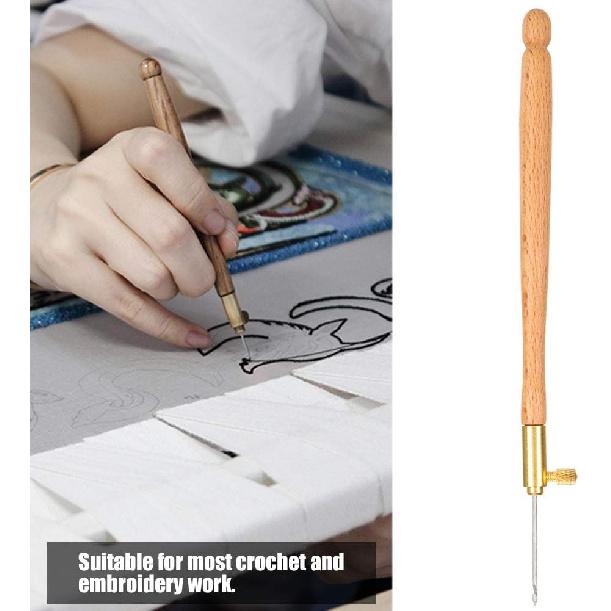 Embroidery Kit, DIY Craft Embroidery Beading Crochet Non‑Slip Ergonomic for Hand‑Made Crafts for Embroidery Beading(Wooden French Needle, Blue)