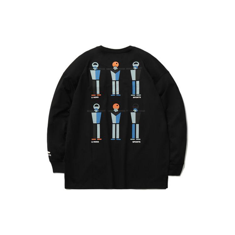 Li Ning Sports Fashion Series Loose Casual Round Neck Long Sleeve T-Shirt Men Tops Black AHSR387-2