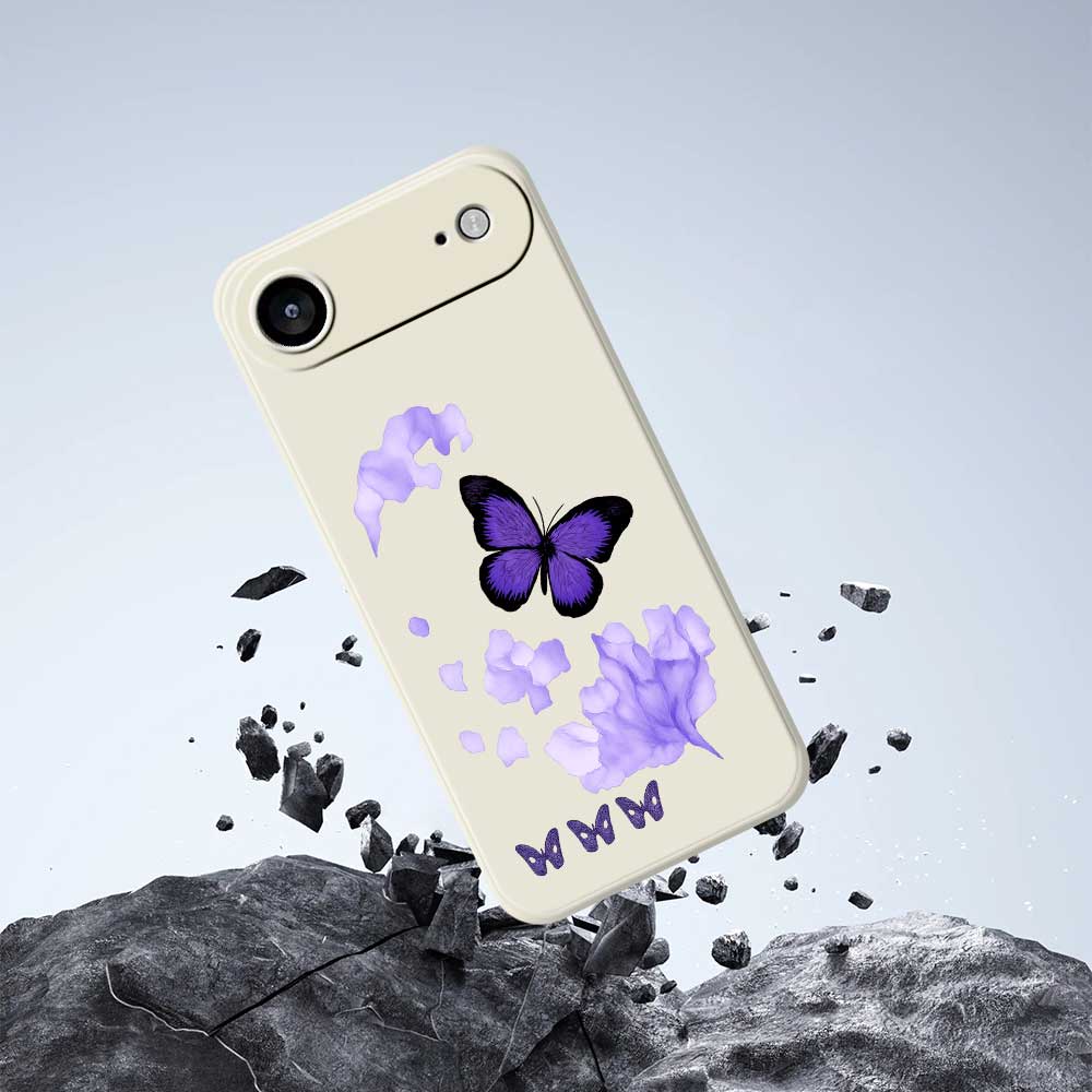 For iPhone 17 Air Case Purple Butterfly Pattern Printing Straight Edge TPU Phone Back Cover