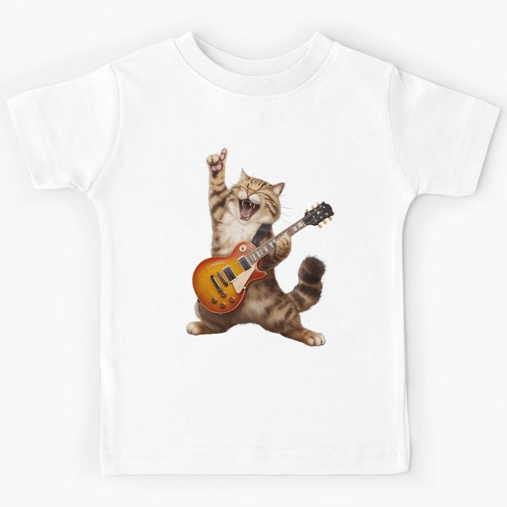 Funny Cat Playing Guitar Guitarist Rock and Roll Men Women Kids T-Shirt 150