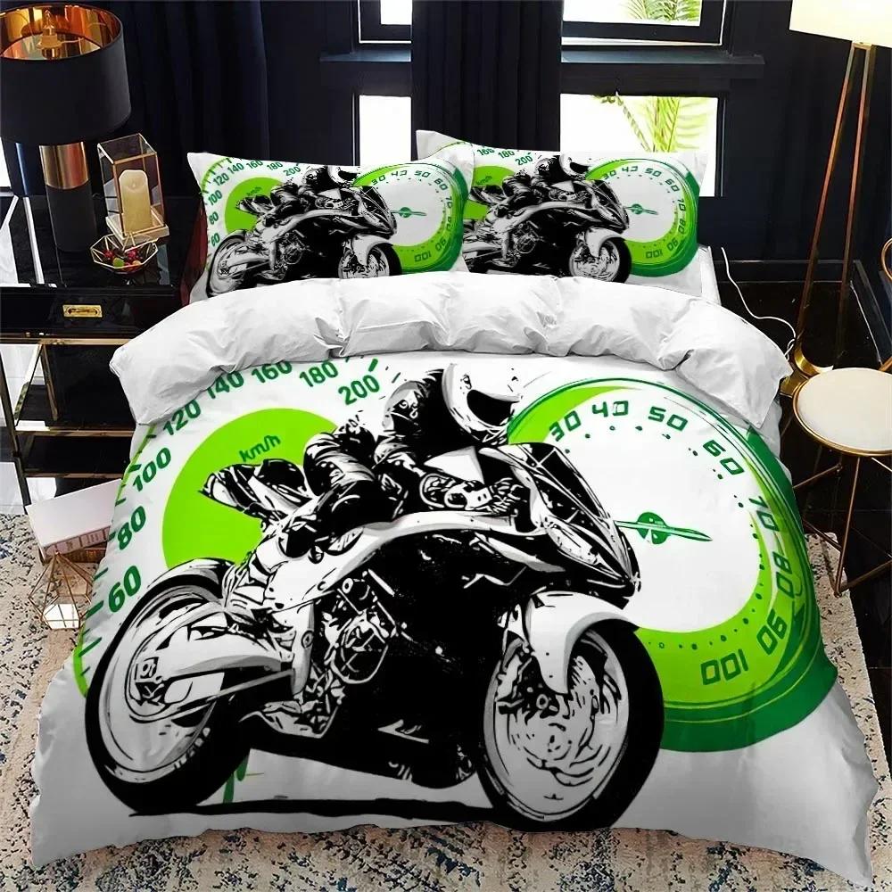 Top Motorcycle Rider Bedding Set Boys Girls Twin Queen Size Duvet Cover Pillowcase Bed Kids Adult Fashion For Home Textileextile
