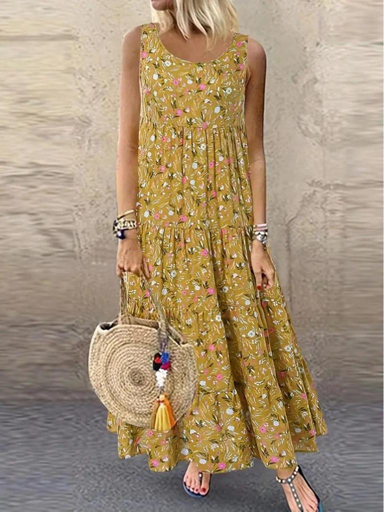 2024 Europäisches & Amerikanisches Damen-Blumen-Spaghetti-Träger-Ärmelloses Kleid