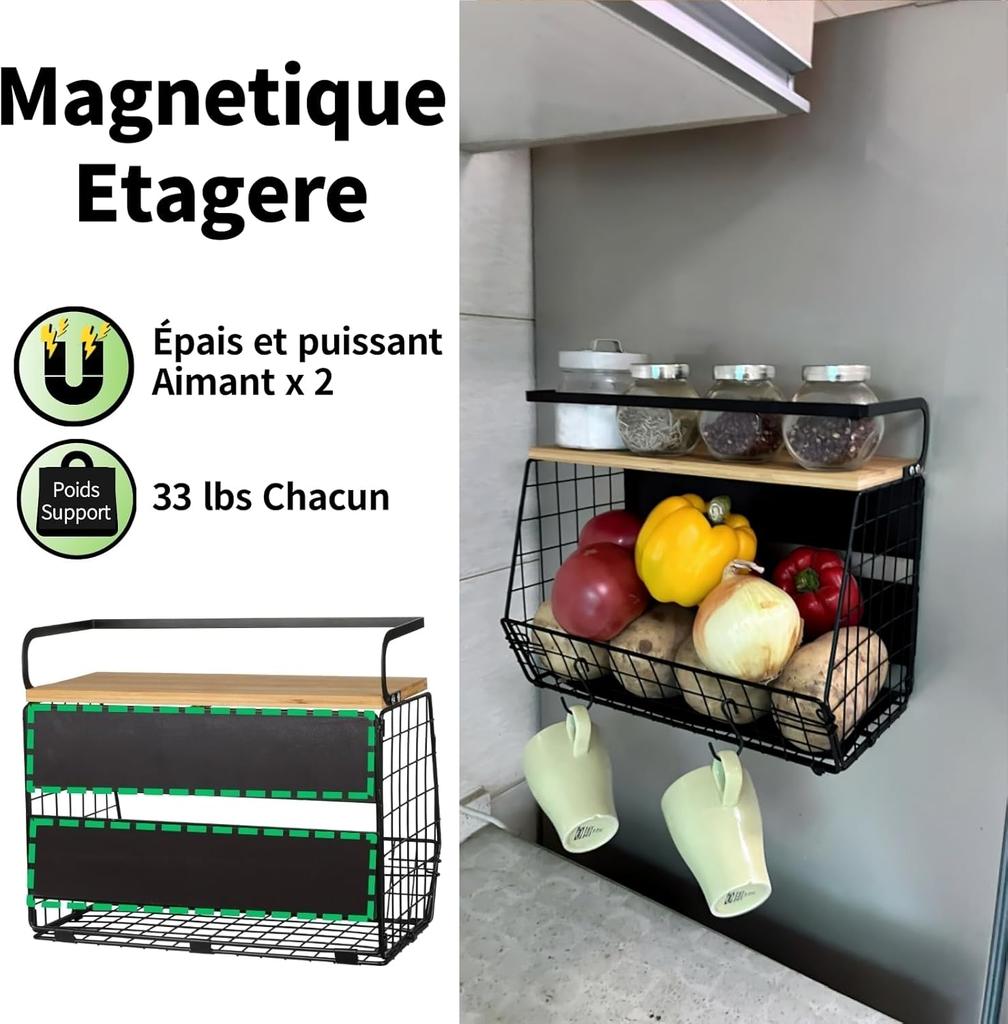 2 Sets Magnetic Fridge Shelf & Spice Rack 2 In 1 Kitchen Vegetable Rack, Kitchen Storage and Organization, Fruits and Vegetables, Fruit Basket Basket
