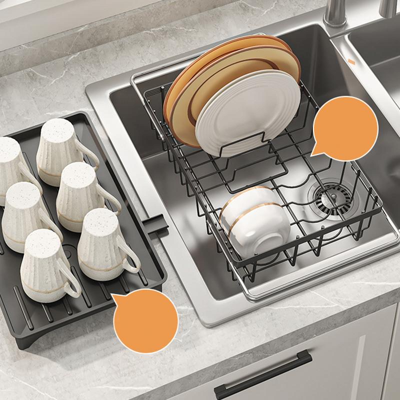 Sink Drying Rack Expandable Large Capacity Kitchen Sink Dish Drain Rack For Apartment Small Space Cups Bowls Plates Vegetables