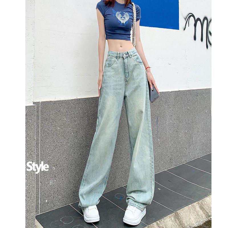 

Women s Embroidered High-Waisted Wide-Leg Jeans, Spring/Summer 2025, Plus Size, Floor-Length, Slimming Straight-Leg Pants Small