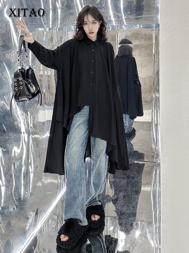 

XITAO Нерегулярный сплошной цвет Рубашка Свободный темперамент Женщины SMH1713