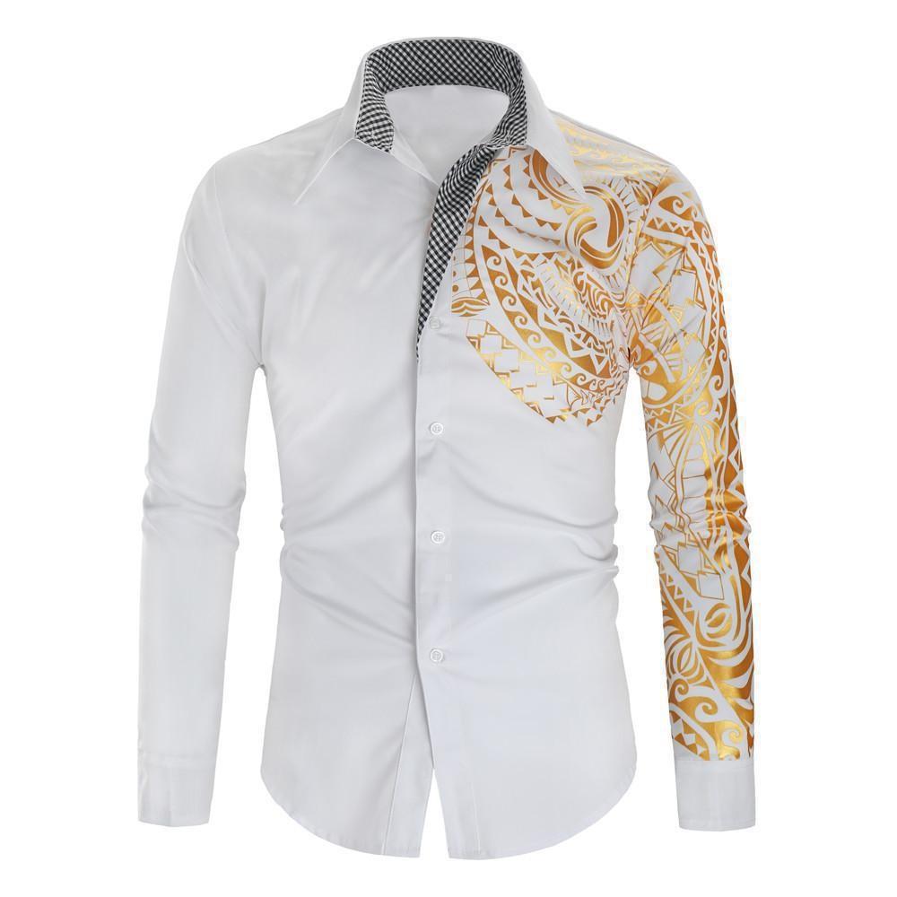 Men Long Sleeve Shirt With Metallic Print For Casual Wear And Spring Fashion