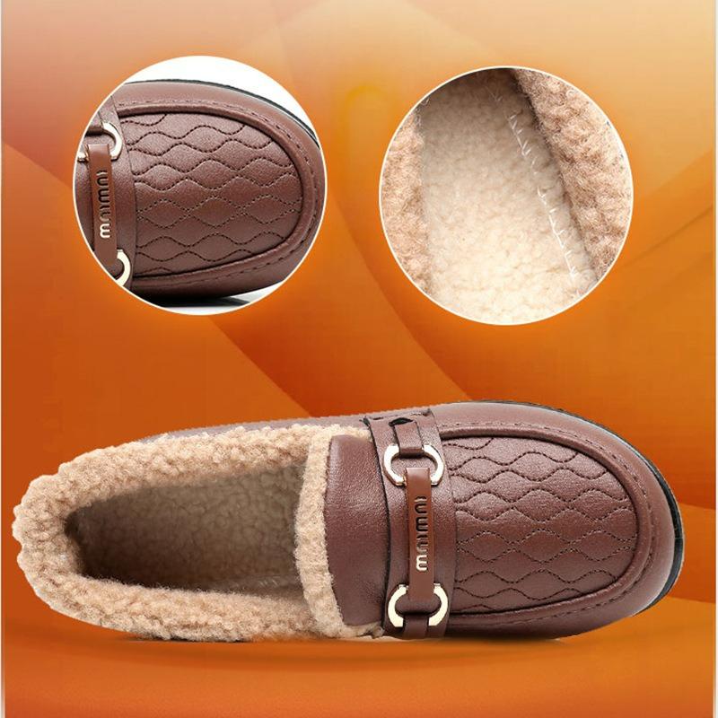 Winter Women's Peas Shoes Plus Velvet Warm Fashion Outer Wear Casual Shoes One-legged Flat-bottomed Mother Cotton Shoes Women