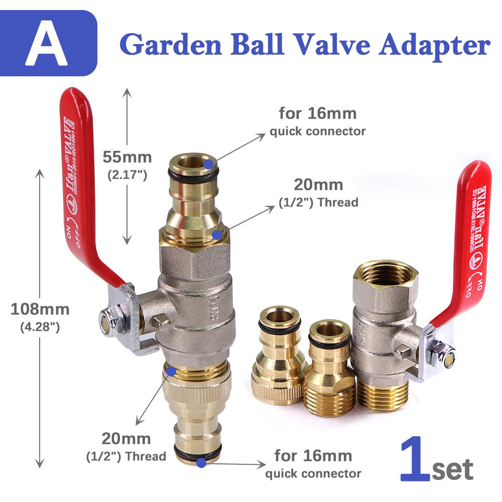 

1/2 16mm Brass Ball Balve Hose Adapter Quick Connector for Tubing Watering Coupling Extender Shut Off Garden Irrigation Fitting