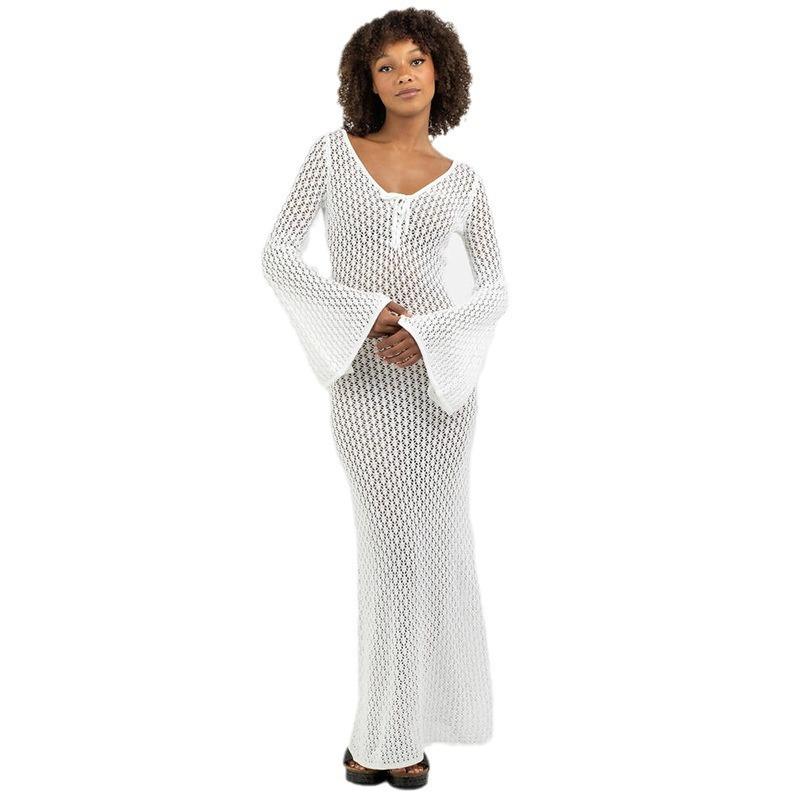 New Summer Beach Skirt for Women Solid Color Sexy Knitted Beach Bikini Women's Dress
