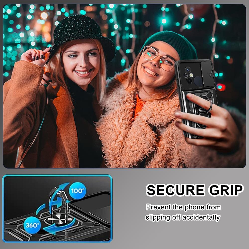 For Xiaomi Redmi 12C 4G Kickstand Phone Case PC+TPU Cover with Slide Camera Lid