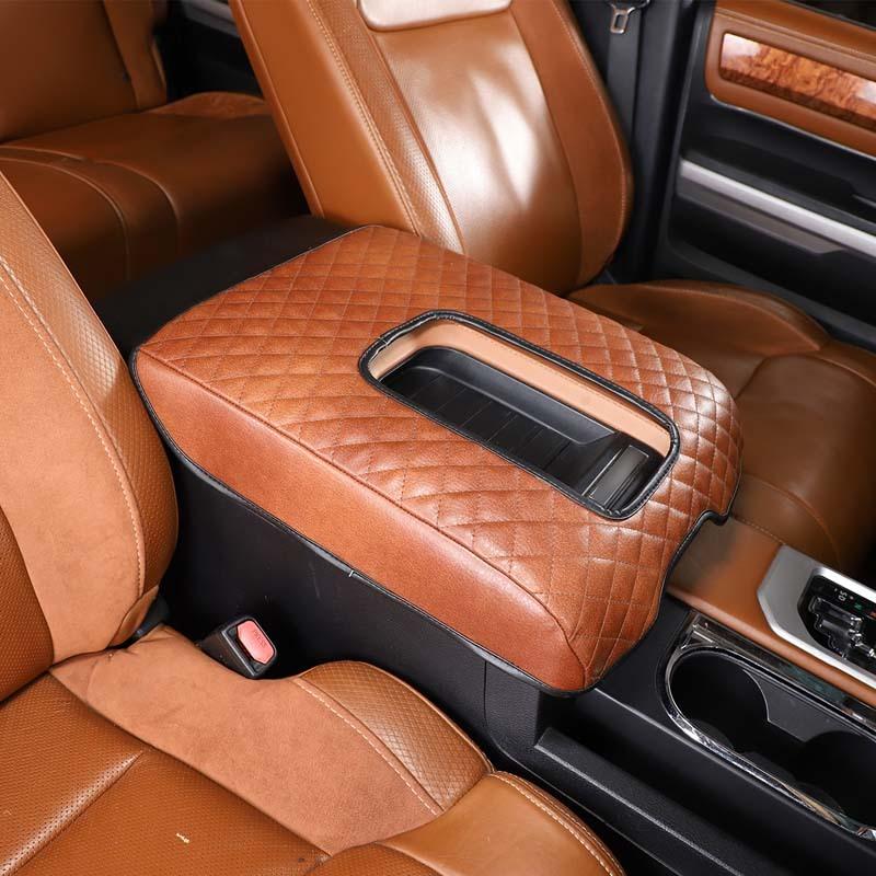 Für Toyota Tundra 2007-2021 PU-Leder Auto Innenraum Mittelkonsolenabdeckung Armlehnenbox Schutzabdeckung Zierleiste Innenraumzubehör
