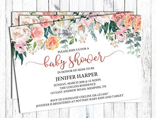 Darling Souvenir Custom Blue Floral Printed Baby Shower Invitations Boy  Girl| 10 Personalized Invites With Envelopes 5 x