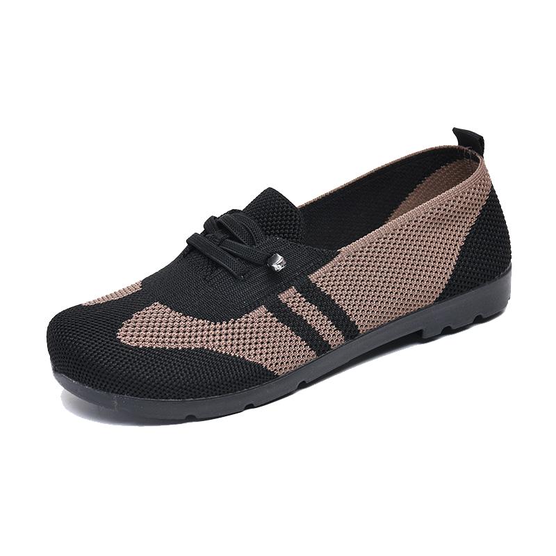 Spring and Autumn Women's Mesh Breathable Soft-Soled Casual Shoes Middle-Aged and Elderly Mom's Shoes Sports Walking Slip-On Plaid Flat Shoes