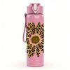 1PC Leopard Sunflower Bloom Graphic,750ml Color Plastic Sports Water Bottle,Leakproof Flip Straw Lid,Suitable for Sports Office Home Use