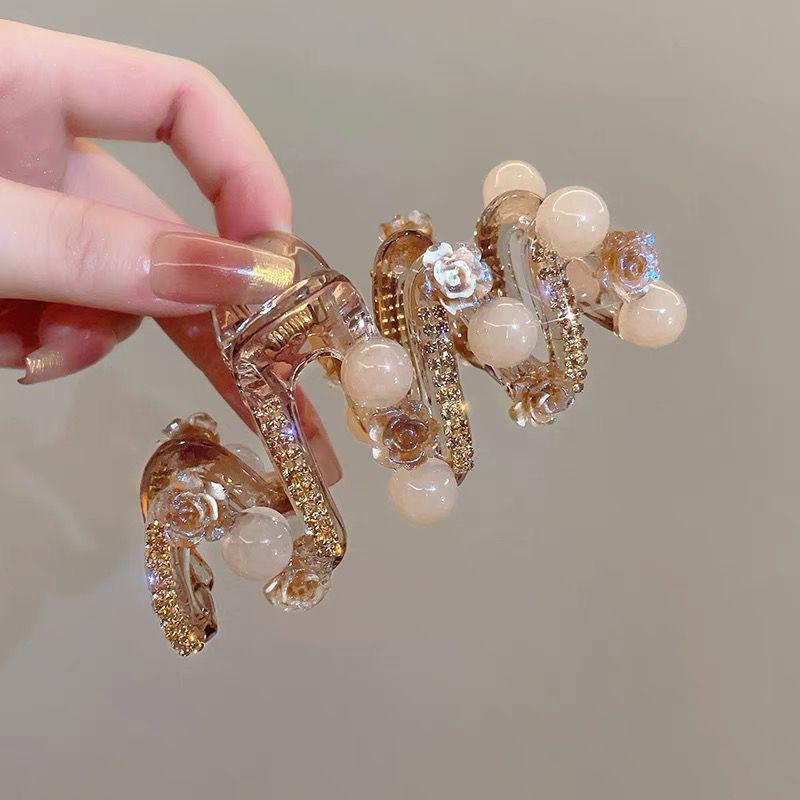 Light Luxury  High-end Sense of Flower  Pearl  Rhinestone  Clip  Female Back Head  Hair Clip  Large Hairpin  Headdress  Hairpin