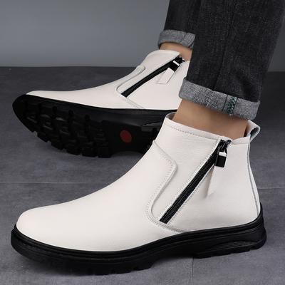 Fashion Chelsea Ankle Botas Wedding Comfy Dress Shoes Suit Men's Walking Boots Genuine Leather Men Shoes Side Zipper Casual Men's Boots
