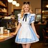 Alice im Wunderland Cosplay Kleid Mit Schwarzem Stirnband Schleife Schürze Süßes Anime Stil Kostüm Damen Halloween Party Bühne