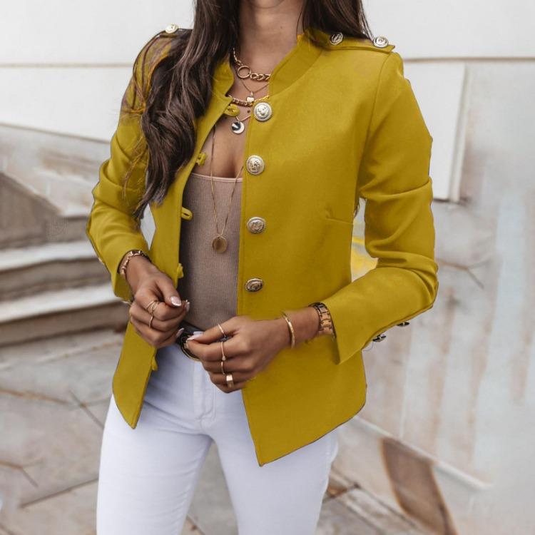 Blazer Casual Court pour Femme à Manches Longues Coupe Ajustée Couleur Unie