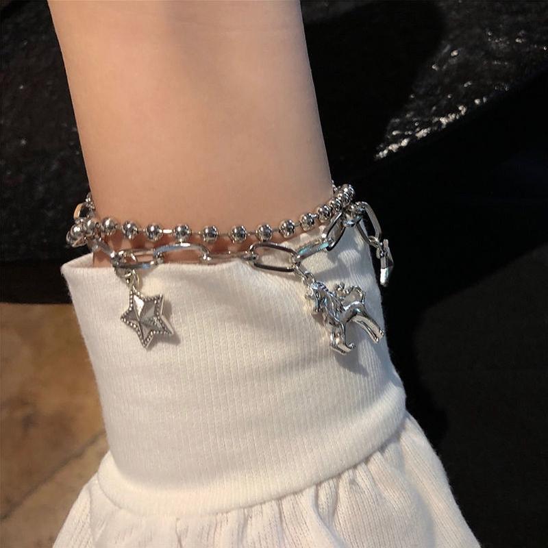 Einzelhorn Pferdearmband Cooles Mädchen Hip Hop Zweilagiges Sternanhänger Armband Einfacher Vielseitiger Modischer Handgelenkschmuck