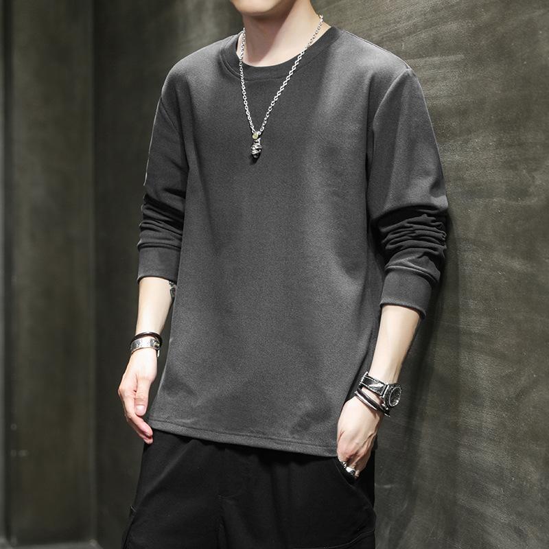 Derong New Sweatshirt for Men Autumn and Winter Round Neck Men Long-sleeved T-shirt Solid Color Warm Bottom Shirt Men Versatile Top